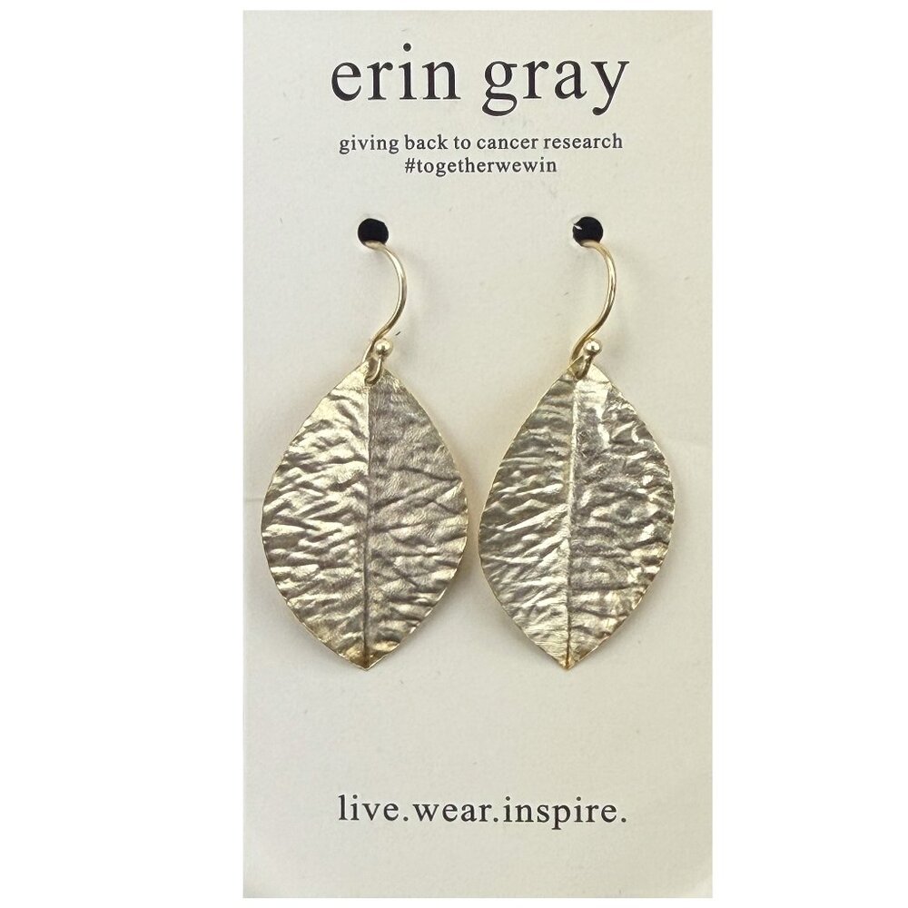 Erin Gray Gold Cabo Leaf Earrings | Textured Hammered Gold Boho